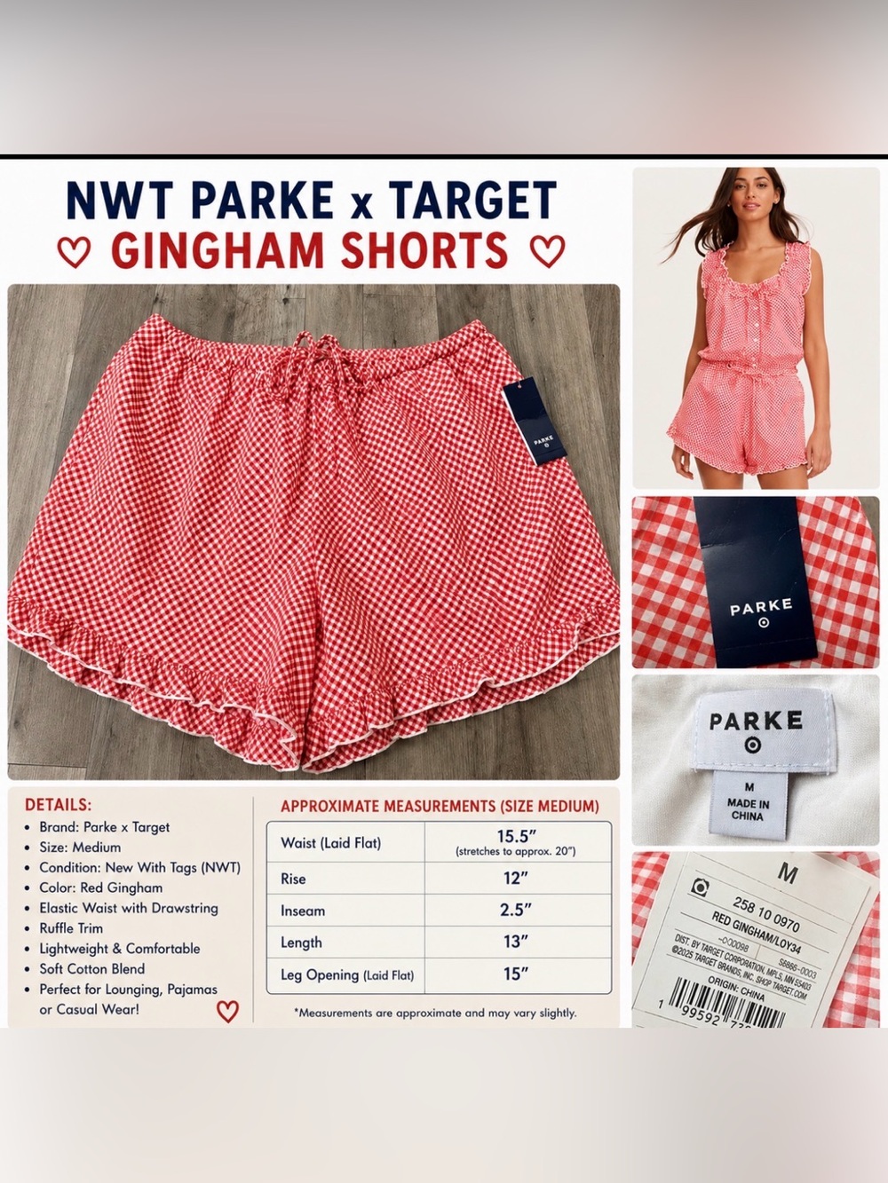 PARKE x Target Red Gingham Shorts – NWT – Size Medium